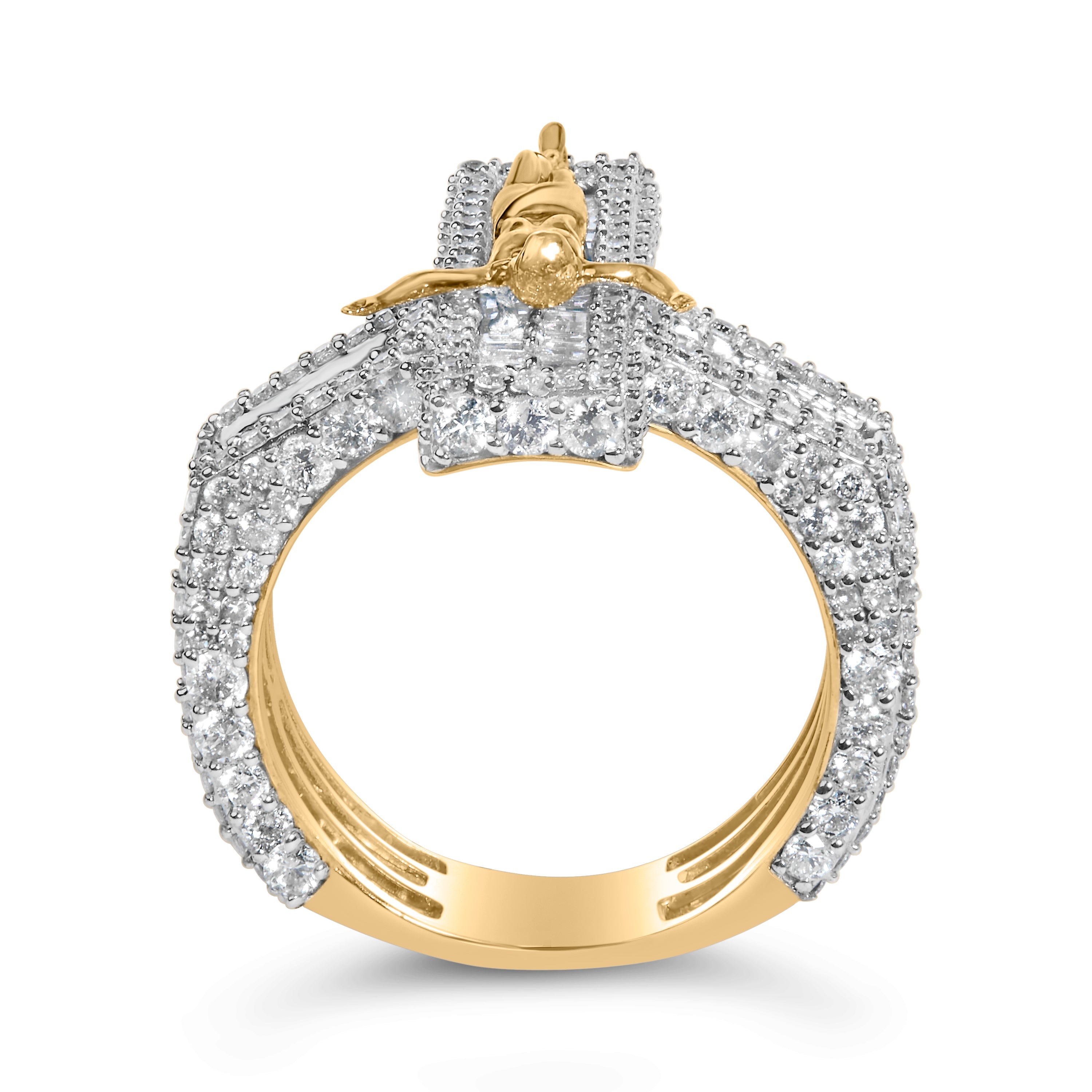 Men's 10K Yellow Gold 5-2/5 Cttw Diamond Jesus Crucifix Cross Cocktail Ring