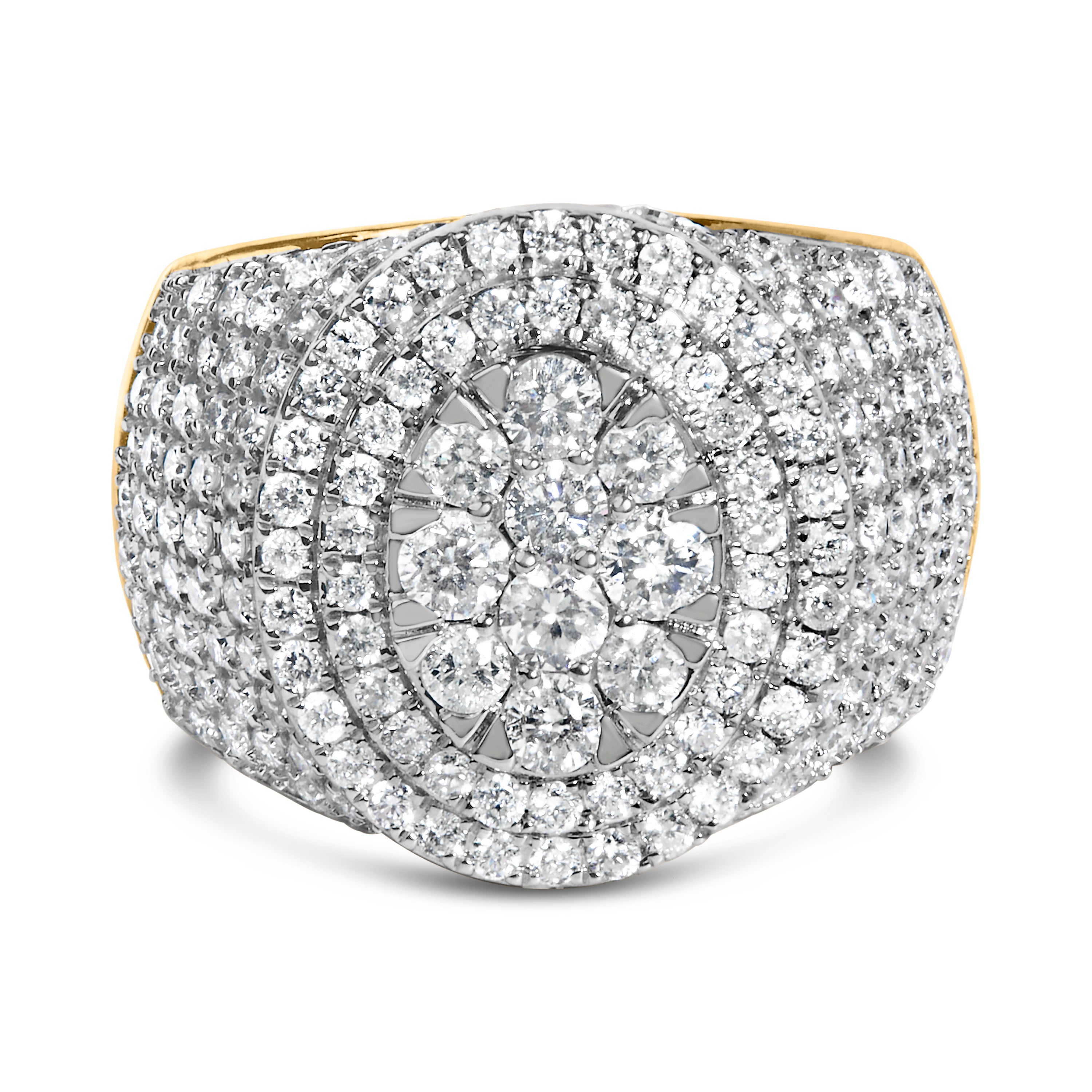 Men's 10K Yellow Gold 2-1/2 Cttw Round Diamond Cluster Cocktail Ring