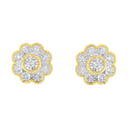 14K Yellow Gold Plated .925 Sterling Silver 1/6 Cttw Miracle-Plate Set Diamond Floral Stud Earrings (I-J Color, I2-I3 Clarity)