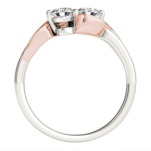14k White And Rose Gold Round Two Diamond Curved Band Ring (5/8 ct. tw.)