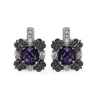 2.67 Carat Genuine Amethyst White Sapphire & Black Diamond .925 Sterling Silver Earrings