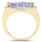 14K Yellow Gold Plated 1.70 Carat Genuine Tanzanite .925 Sterling Silver Ring