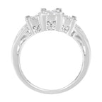 10K White Gold 1/2 Cttw Brilliant & Baguette Cut Diamond 3 Stone Design with 3 Square Clusters Engagement Ring (H-I Color, SI2-I1 Clarity) - Size 6-3/4