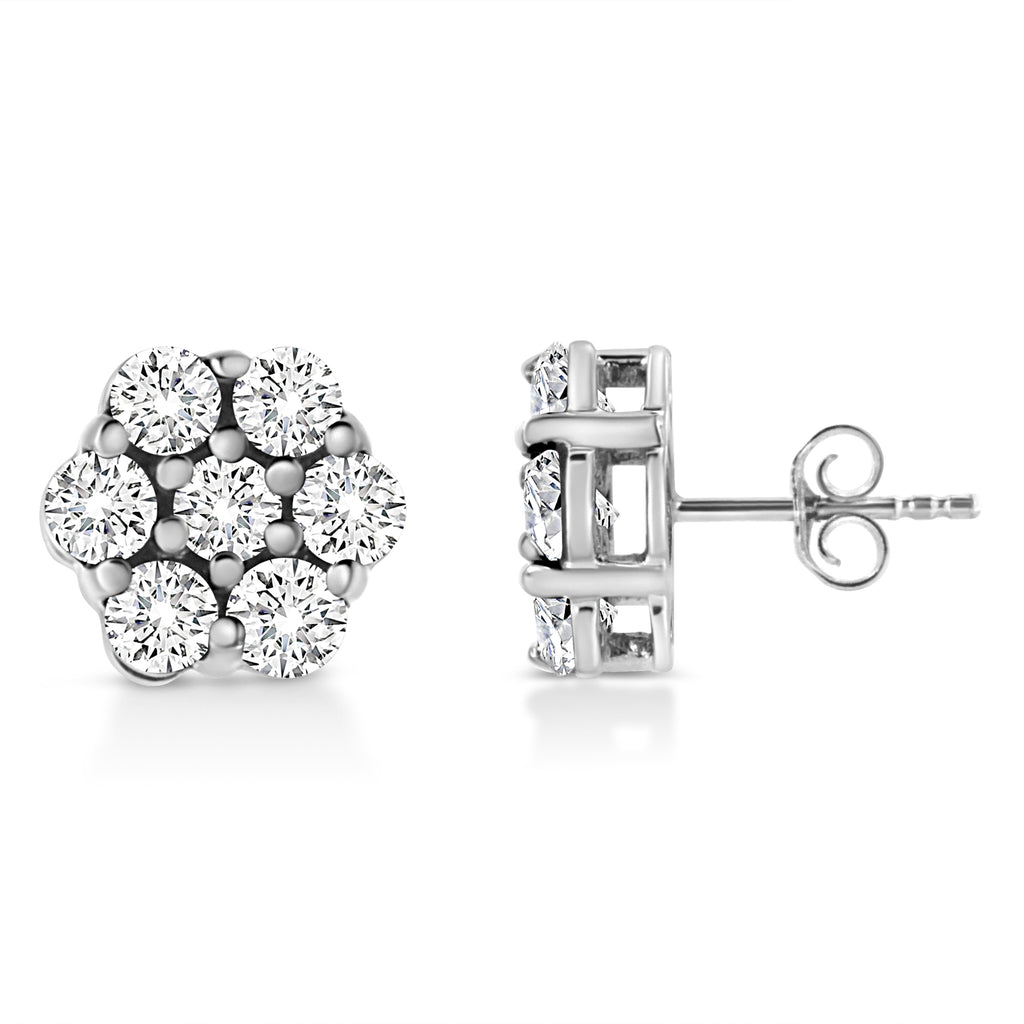 14K White Gold 1/2 Cttw Prong Set Round-Cut Diamond Flower Stud Earrings (H-I Color, I1-I2 Clarity)