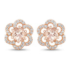 0.61 Carat Genuine Morganite and White Diamond 14K Rose Gold Earrings