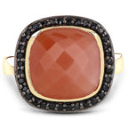 6.74 Carat Genuine Peach Moonstone and Black Spinel .925 Sterling Silver Ring