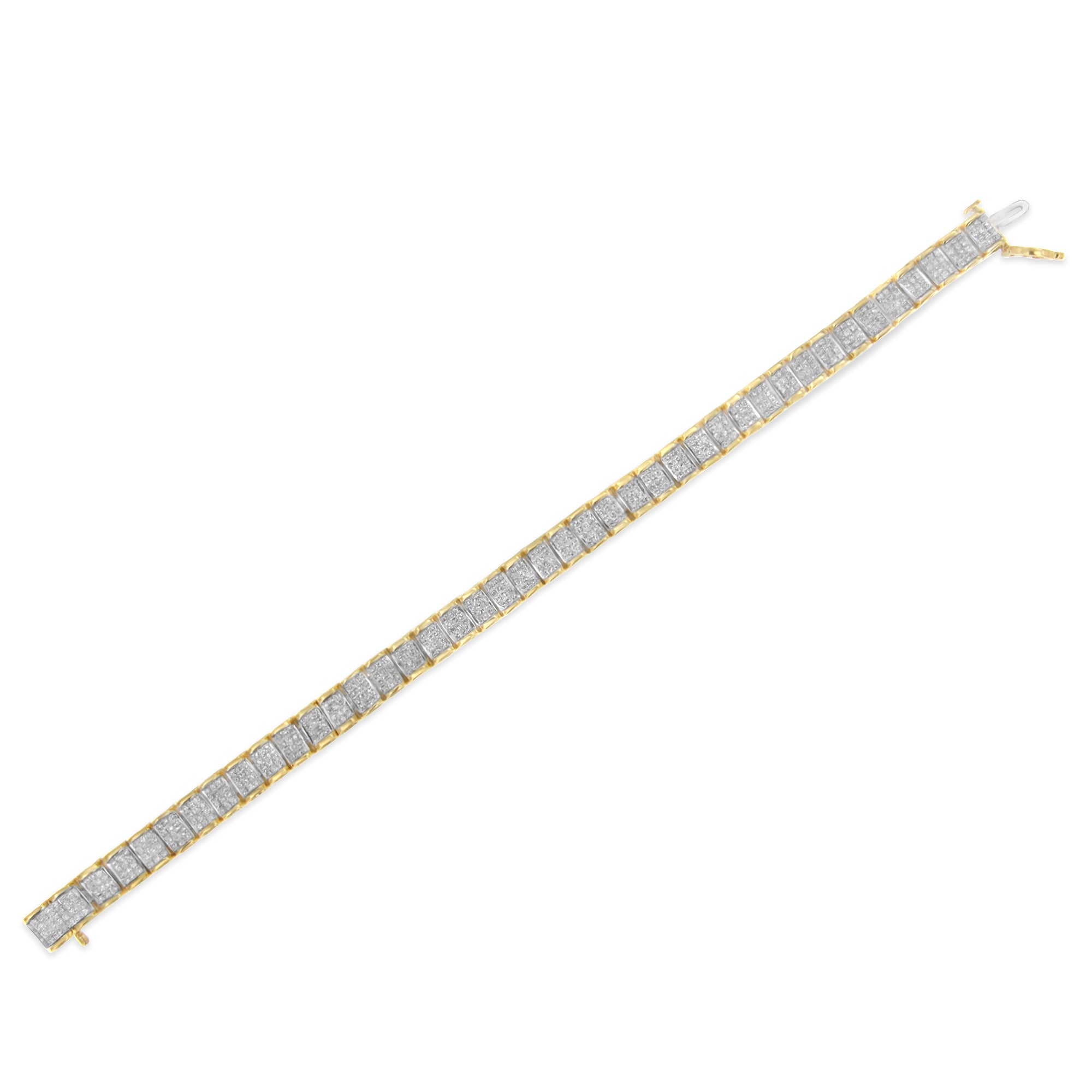 14K Yellow Gold 5.0 Carat Total Weight Invisible Set Princess-cut Diamond Buckle Link Tennis Bracelet (H-I Color, SI2-I1 Clarity) - Size 7.25"