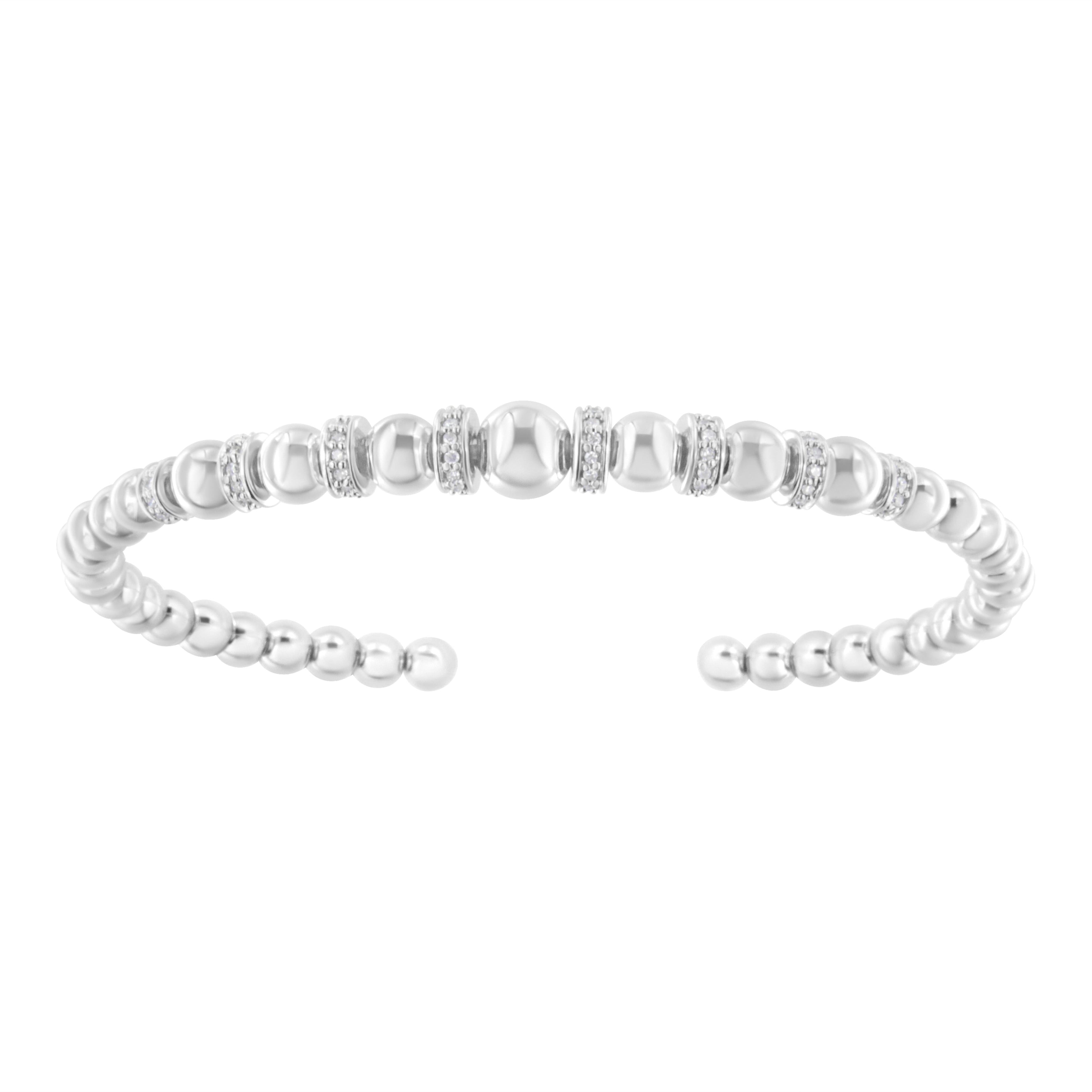 .925 Sterling Silver 1/4 Carat Total Weight Diamond Rondelle Graduated Ball Bead Cuff Bangle Bracelet (I-J color, I2-I3 clarity) - Fits wrists up to 7 1/2 inches
