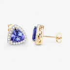 3.82 Carat Genuine Tanzanite and White Diamond 14K Yellow Gold Earrings