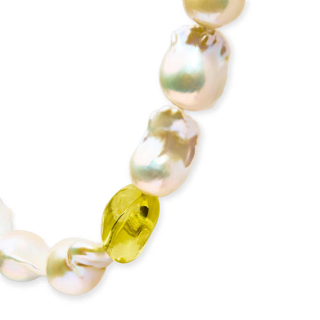 14K Yellow Gold Citrine, Amethyst, and Baroque Pearl Strand Necklace - 18 Inches