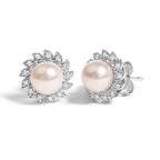 10K White Gold Heirloom-Style Pearl and Diamond Accent Halo Stud Earrings (I-J color, I1-I2 Clarity)