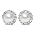 10K White Gold 4.5mm Cultured Freshwater Pearl and 1/7 Carat Total Weight Diamond Halo Stud Earring (I-J Color, I1-I2 Clarity)
