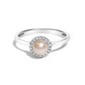 10K White Gold 5MM Cultured Freshwater Pearl and Diamond Halo Ring (I-J Color, I1-I2 Clarity) - Ring Size 6.5