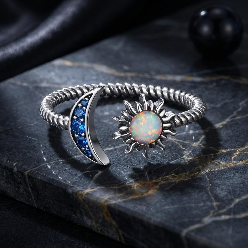 925 Sterling Silver Oxidized Silver Pavé Setting CZ Translucent Opal Ring