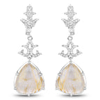 15.97 Carat Genuine Golden Rutile And White Topaz .925 Sterling Silver Earrings
