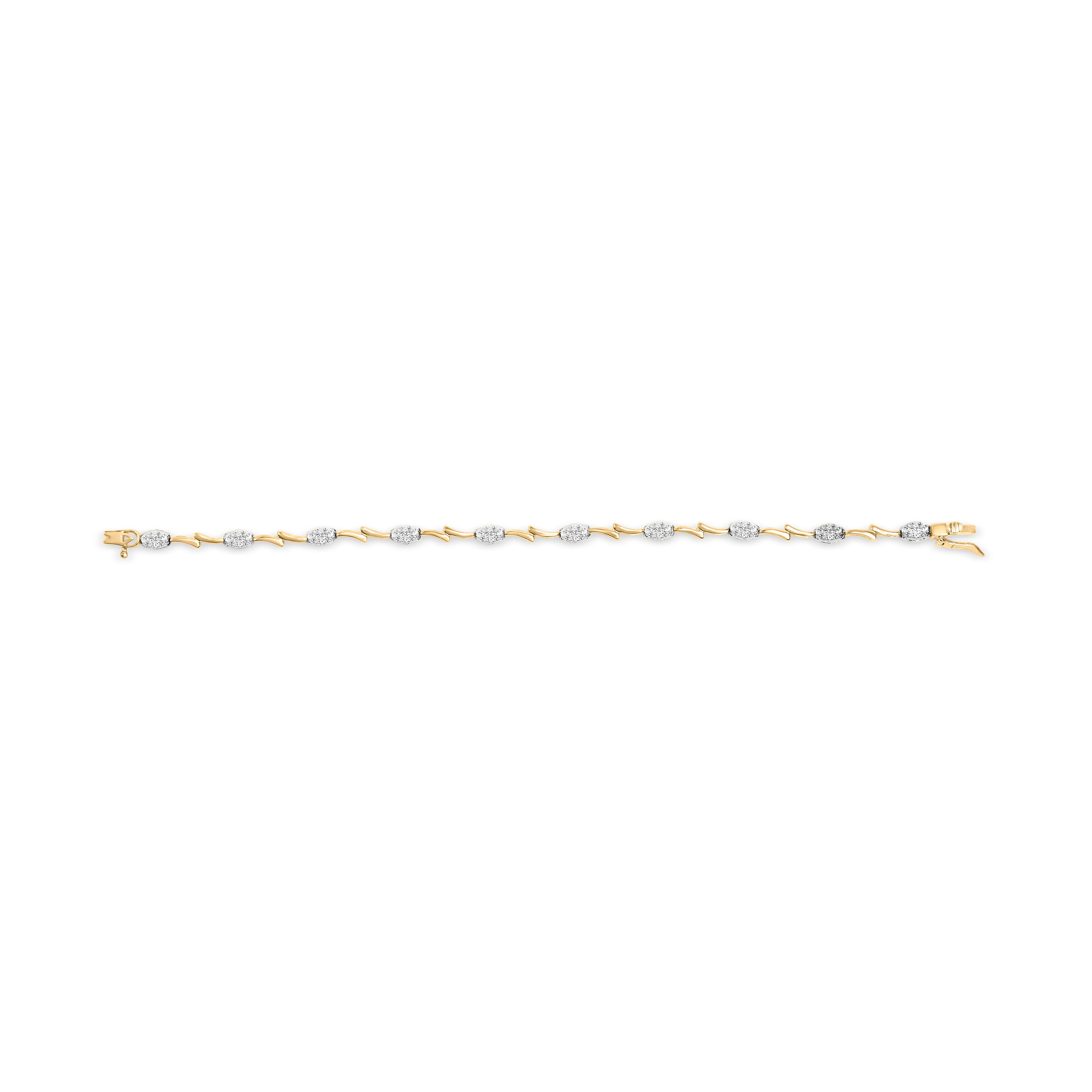 10K White and Yellow Gold 1.00 Cttw Diamond Oval Shaped Cluster Link Bracelet (I-J Color, SI2-I1 Clarity) - 7" Inches
