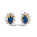 14K Yellow Gold 1/4 Carat Total Weight Diamond and Blue Sapphire Sunburst Halo Stud Earrings (K-L Color, I1-I2 Clarity)