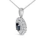 14K White Gold Oval Blue Sapphire and 3/4 Cttw Diamond Halo Pendant Necklace