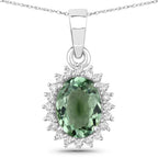 1.39 Carat Genuine Green Tourmaline and White Diamond 14K White Gold Pendant