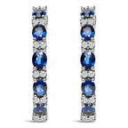 14K White Gold 4x3mm Oval Blue Sapphire and 1/4 Cttw Diamond Alternating Hoop Earring (I-J Color, SI2-I1 Clarity)