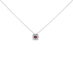 14K White Gold Red Ruby and 1/3 Cttw Diamond Halo Pendant Necklace