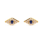 10K Yellow Gold Blue Sapphire and Diamond Accent Evil Eye Stud Earring (H-I Color, I1-I2 Clarity)