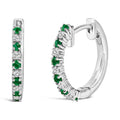 10K White Gold Alternating Emerald 1/10 Carat Total Weight Diamond Huggie Hoop Earrings (I-J Color, I1-I2 Clarity)