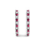 10K White Gold Alternating Diamond and Red Ruby Huggy Hoop Earrings (I-J Color, I1-I2 Clarity)