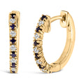 10K Yellow Gold Alternating Blue Sapphire 1/10 Cttw Diamond Huggie Hoop Earrings (I-J Color, I1-I2 Clarity)