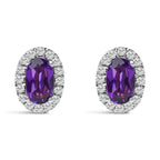 10K White Gold 5x3 MM Oval Purple Amethyst and Diamond Halo Stud Earrings (I-J Color, I1-I2 Clarity)