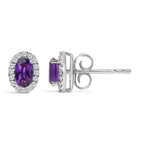 10K White Gold 5x3 MM Oval Purple Amethyst and Diamond Halo Stud Earrings (I-J Color, I1-I2 Clarity)