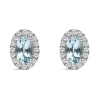 10K White Gold 5x3 MM Oval Purple Amethyst and Diamond Halo Stud Earrings (I-J Color, I1-I2 Clarity)