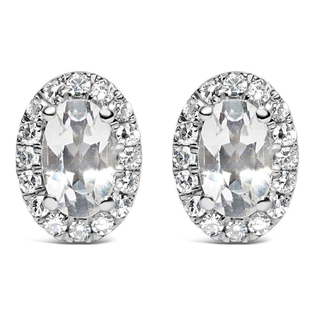 10K White Gold 5x3 MM Oval Purple Amethyst and Diamond Halo Stud Earrings (I-J Color, I1-I2 Clarity)