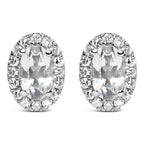 10K White Gold 5x3 MM Oval Purple Amethyst and Diamond Halo Stud Earrings (I-J Color, I1-I2 Clarity)