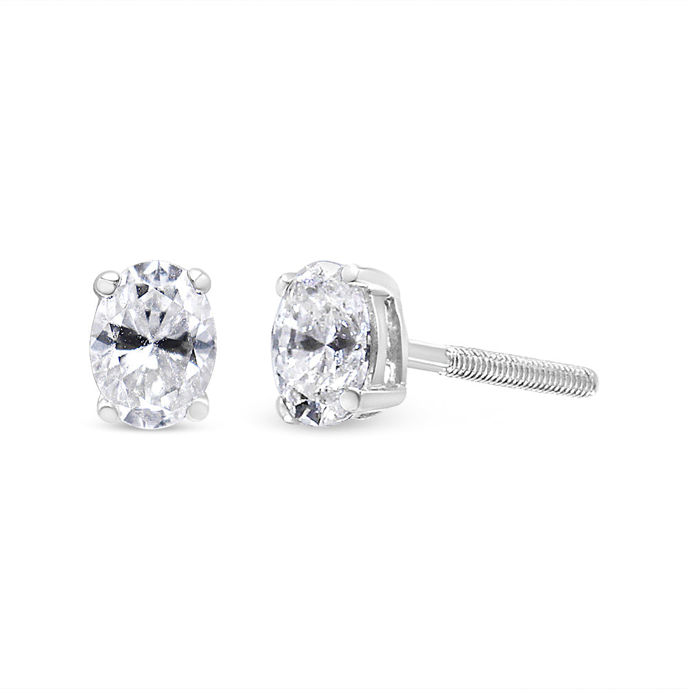 14K White Gold 1.00 Carat Total Weight Lab Grown Oval Solitaire Diamond Stud Earrings (F-G Color, VS2-SI1 Clarity)