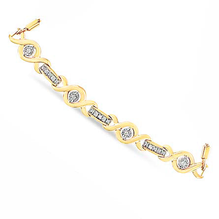 14K Yellow Gold Plated .925 Sterling Silver Channel Set Diamond Accent Twist 4"-10" Adjustable Bolo Bracelet (I-J Color, I3 Clarity)