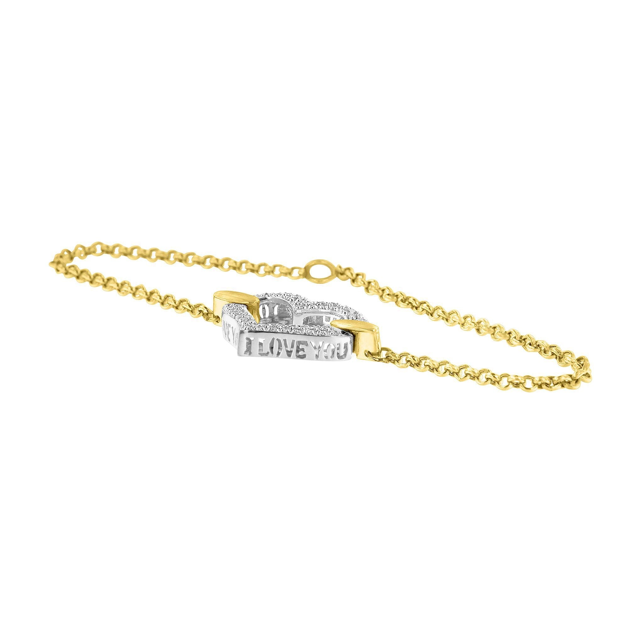 10K Two-Tone Gold 1/4 Cttw Diamond-Encrusted Heart Charm 7" Bracelet (H-I Color, I1-I2 Clarity)