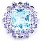 11.22 Carat Genuine Blue Topaz and Tanzanite .925 Sterling Silver Ring