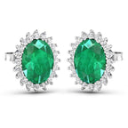2.66 Carat Genuine Zambian Emerald and White Diamond 14K White Gold Earrings