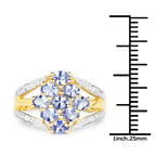 14K Yellow Gold Plated 1.59 Carat Genuine Tanzanite and White Topaz .925 Sterling Silver Ring