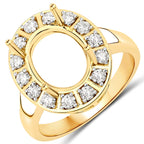 0.42 Carat Genuine White Diamond 14K Yellow Gold Semi Mount Ring - holds 11x9mm Oval Gemstone