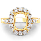 0.54 Carat Genuine White Diamond 14K Yellow Gold Semi Mount Ring - holds 9x7mm Cushion Gemstone