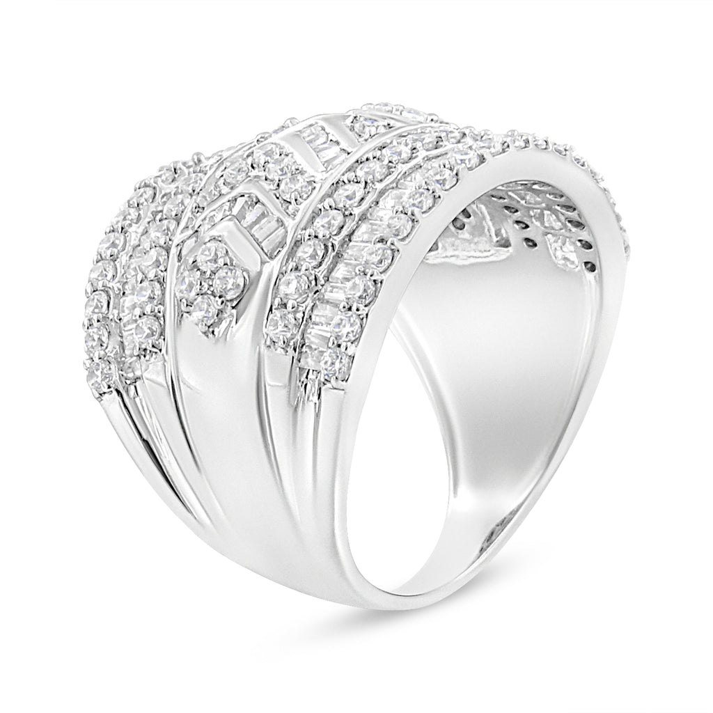 .925 Sterling Silver 2.0 Cttw Diamond Edge Multi-Row Ring Band (J-K Color, I3 Clarity) - Ring Size 7