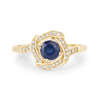 0.73 Carat Genuine Blue Sapphire and White Diamond 14K Yellow Gold Ring