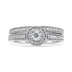 .925 Sterling Silver 1/2 Ctw Diamond Halo and Milgrain Engagement Ring Bridal Set (I-J Color, I3 Clarity) - Ring Size 7