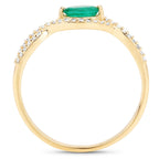 0.32 Carat Genuine Zambian Emerald and White Diamond 14K Yellow Gold Ring