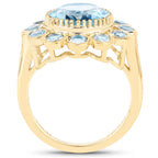 14K Yellow Gold Plated 6.59 Carat Genuine Blue Topaz .925 Sterling Silver Ring