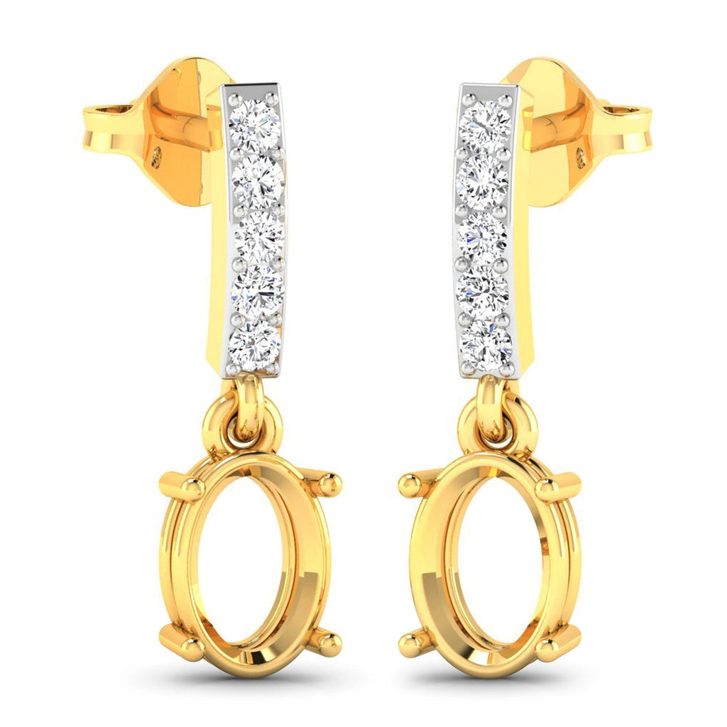 0.14 Carat Genuine White Diamond 14K Yellow Gold Semi Mount Earrings - Holds 7x5mm Oval Gemstones