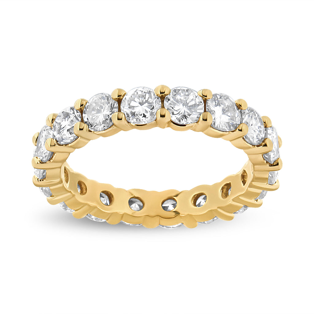 14K Yellow Gold 3.00 Carat Total Weight Shared Prong Set Round Cut Diamond Eternity Band (J-K Color, VS1-VS2 Clarity) - Ring Size 7