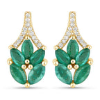 0.91 Carat Genuine Zambian Emerald and White Diamond 14K Yellow Gold Earrings